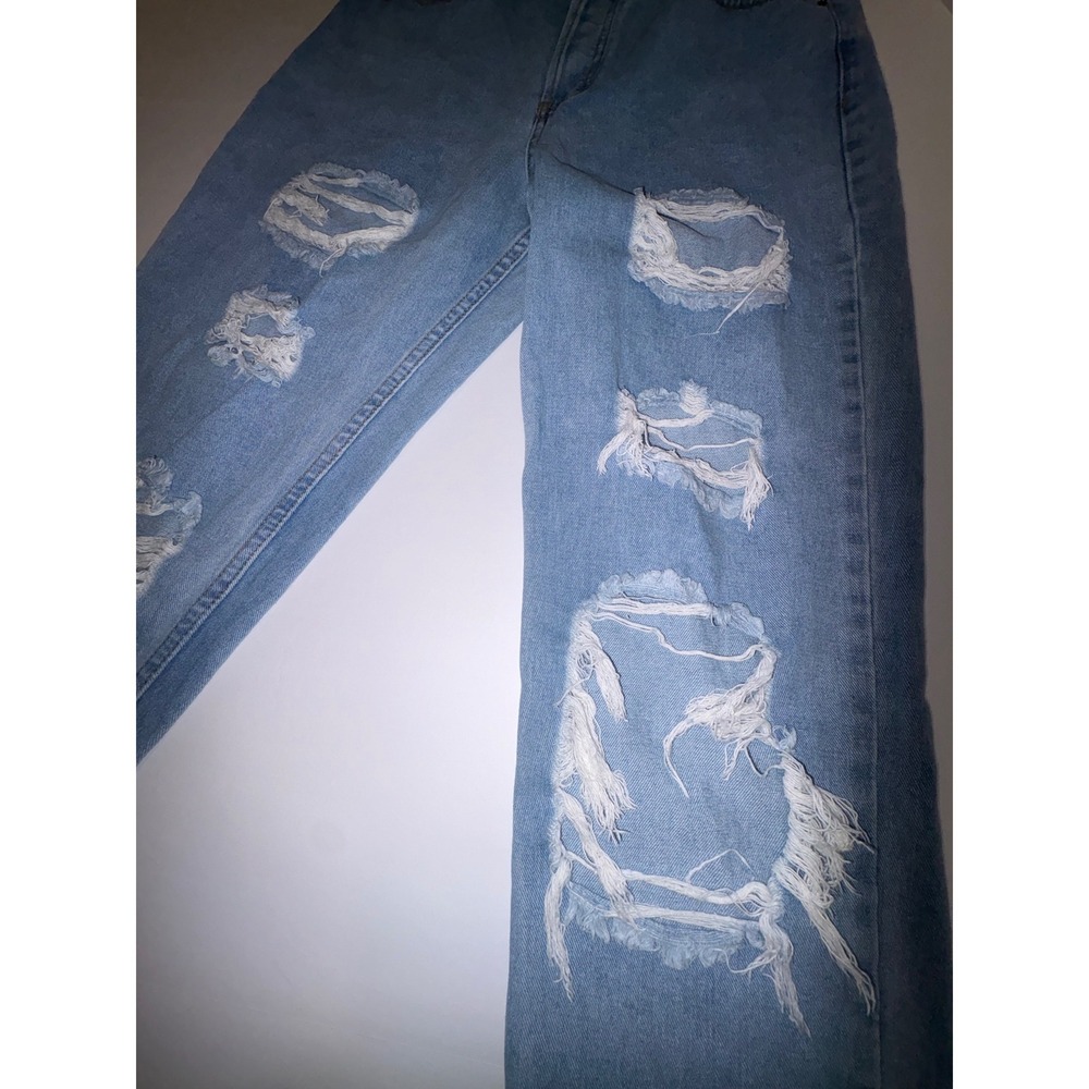 SONG CLASSIC MOM JEAN Light Wash Distressed Ripped Button Fly Women Sz 11 30L - Picture 5 of 8
